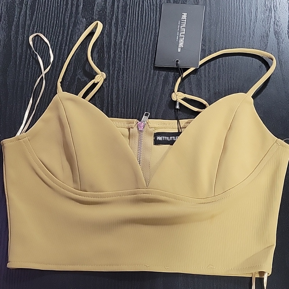 PrettyLittleThing Yellow-Gold Crop Bustier Top